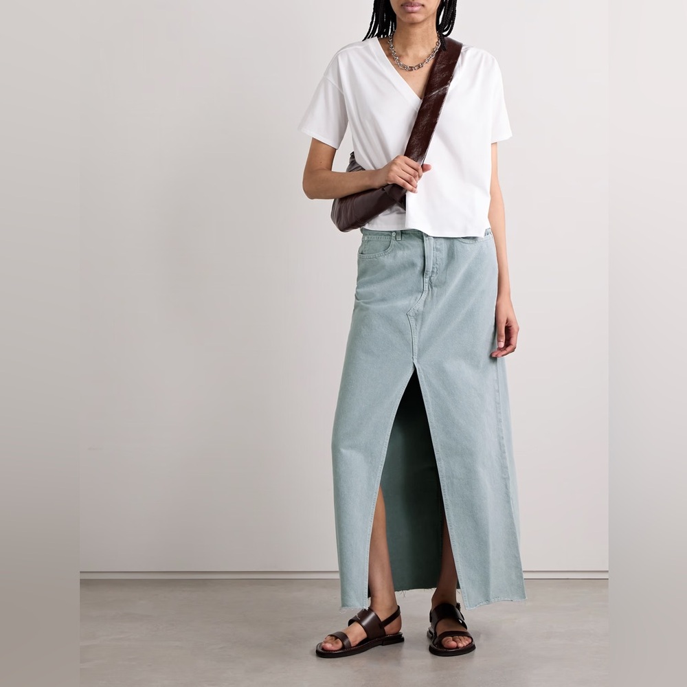NWT Slvrlake Light Blue Frayed Hem Denim Maxi Skirt